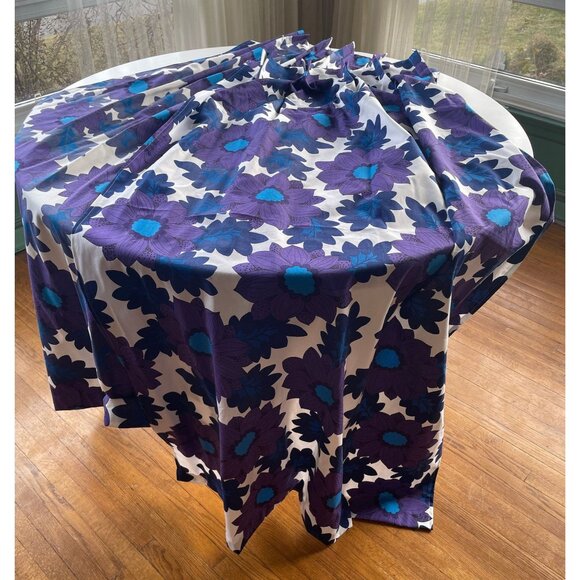 Vintage 70s pleated curtains, floral purple blue flower power, pair of panels - Picture 3 of 10
